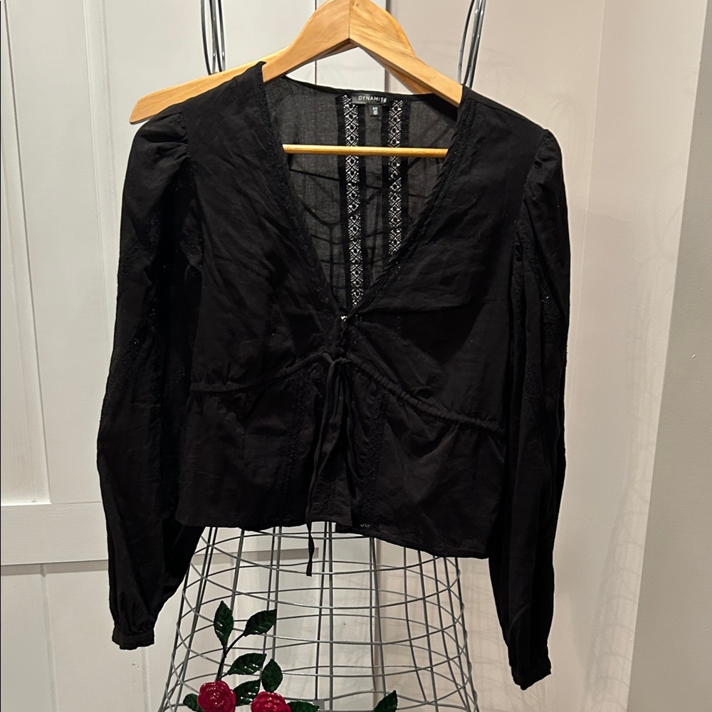 Dynamite Black Lace Detail Blouse